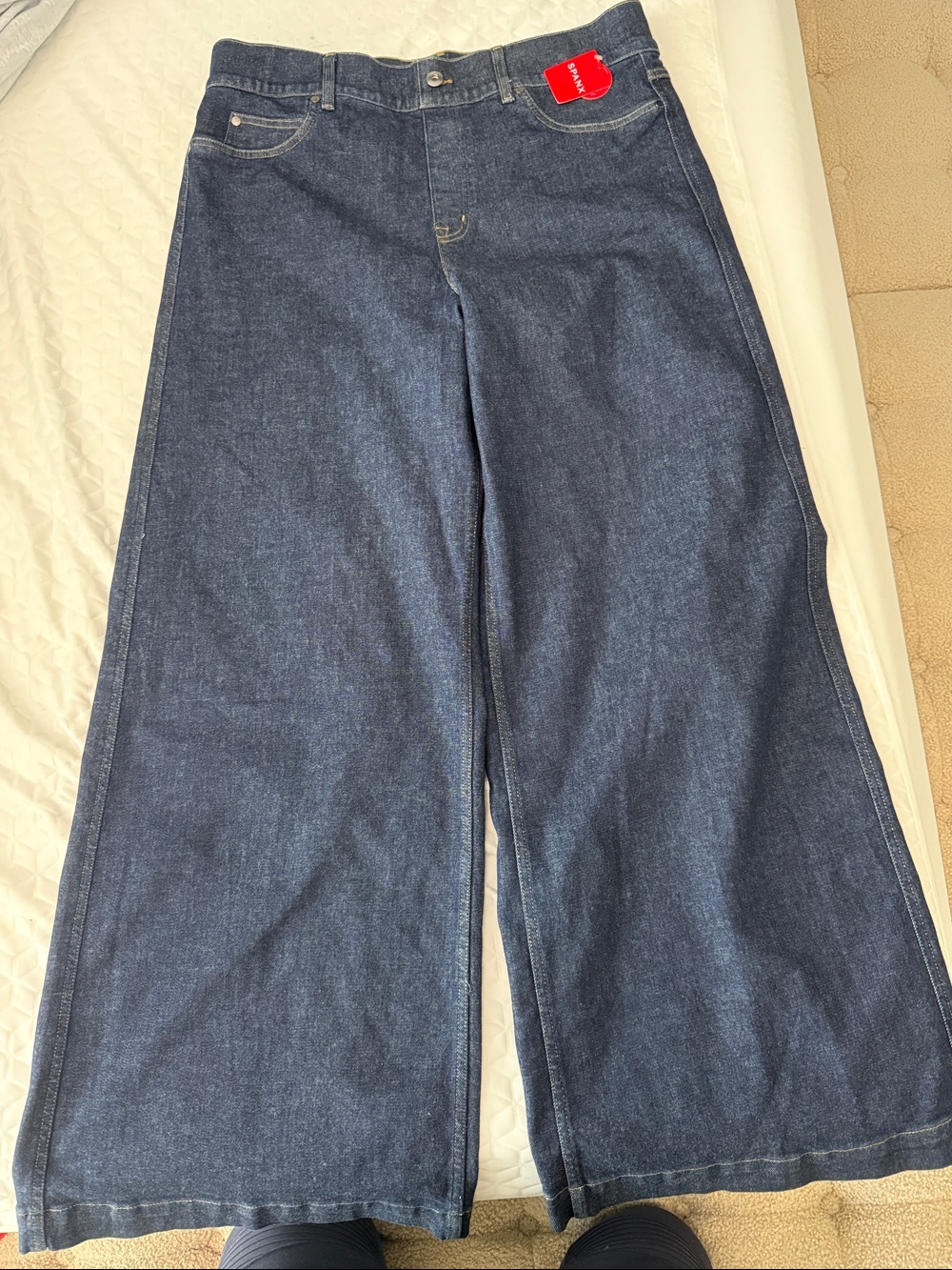 SPANX Wide Leg Flare Jeans in Dark Blue Denim